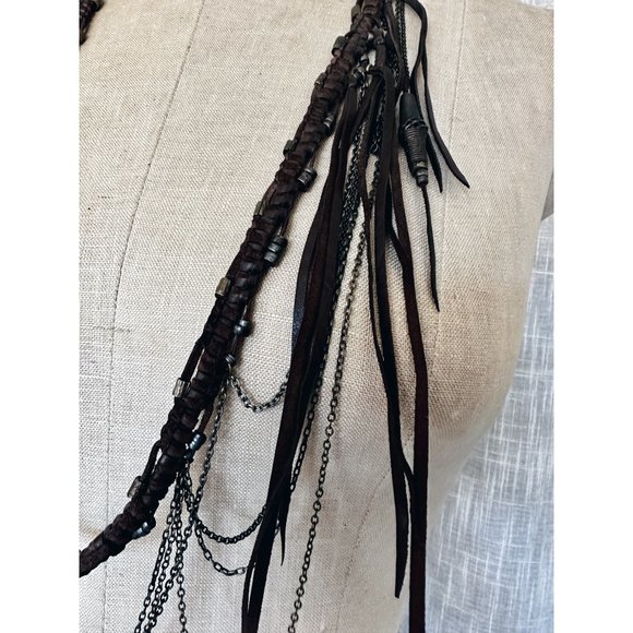 Unisex Handmade Macrame Leather and Draped Chain Belt / Necklace OOAK main image 10